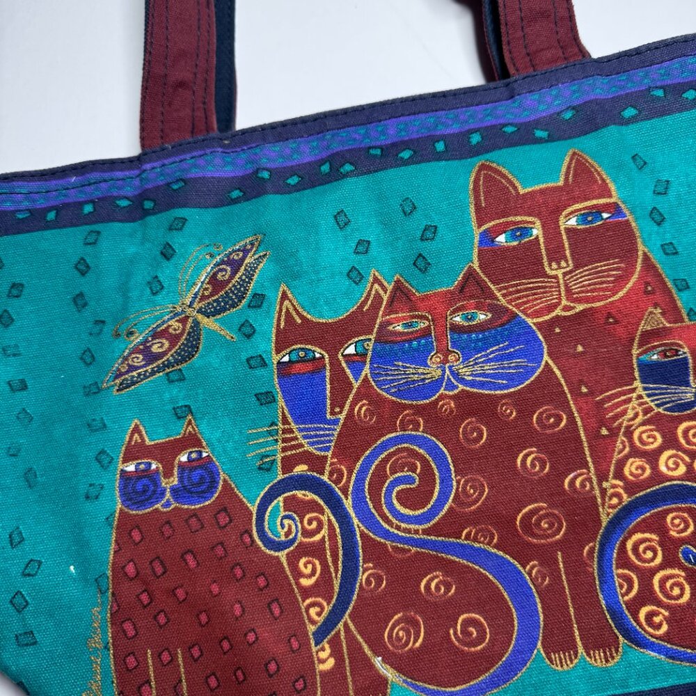 Laurel Burch Cat Feline Shoulder Tote Bag Beaded Sun N Sand Zipper Colorful Art - Picture 16 of 16